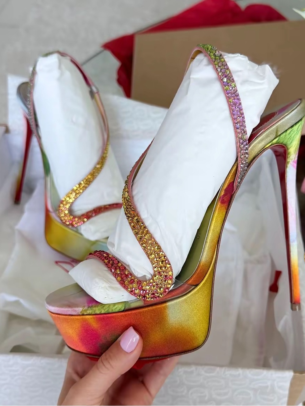 Christian Louboutin Multicolor Crystal Platform Slingbacks